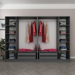 Minar Kale 6 Sections 4 Drawers Wardrobe Anthracite