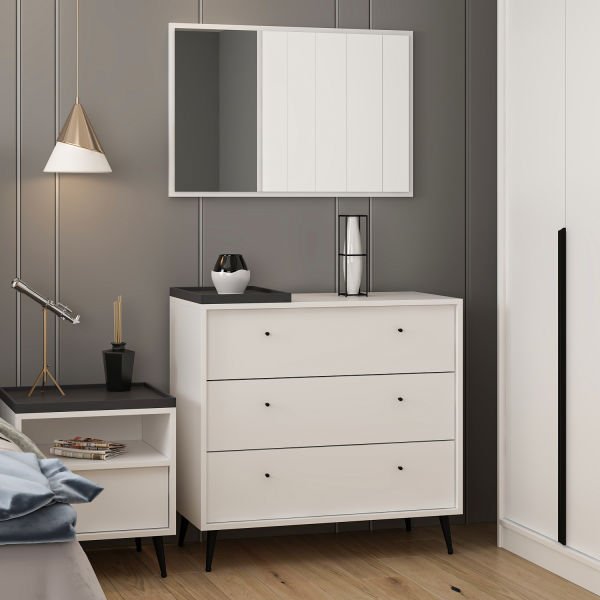 Lara Mirrored Dresser 3C - White