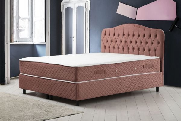 Vassi Bed Base + Headboard + Sonata Bed Dried Rose