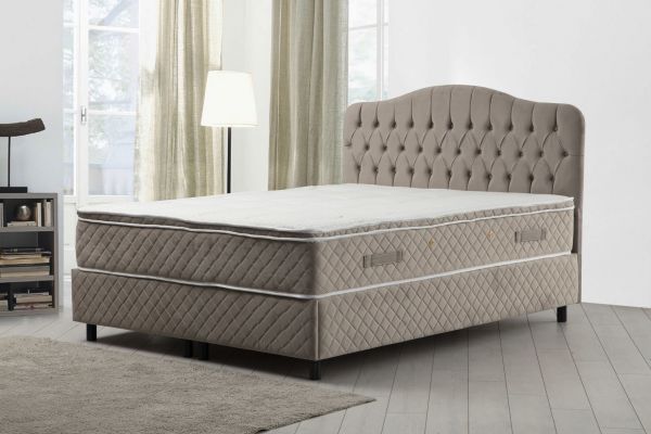 Vassi Bed Base+Headboard+Miray Hidden Pad Mattress Beige