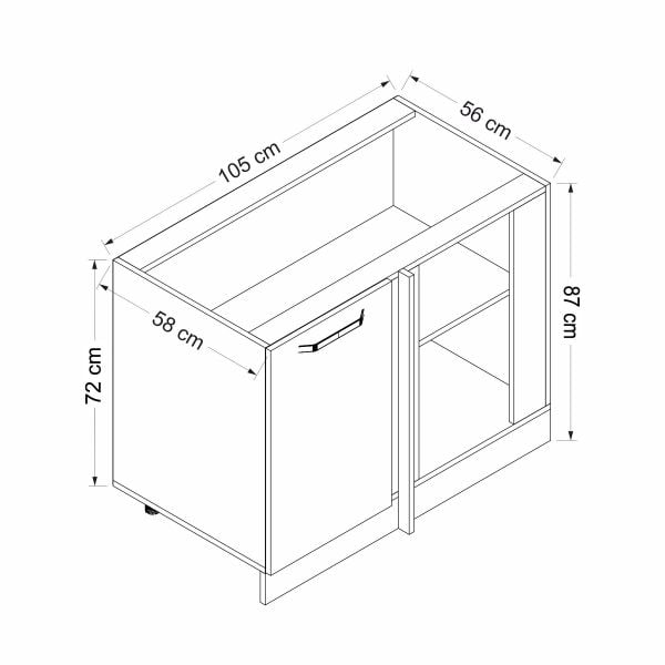 Minar Mutfak Modül Alt 1K1R 105Cm Köşe Dolap Byz Mebran C Ant