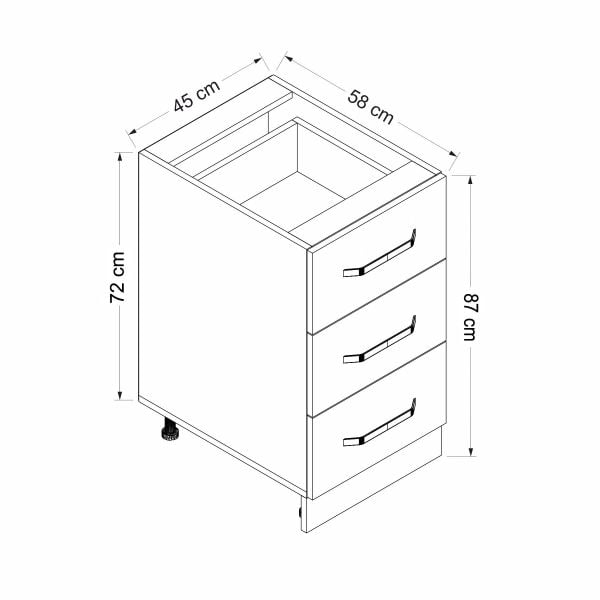 Minar Mutfak Modül Alt 3Ç Nray 45Cm Dolap Byz Mebran C Byz