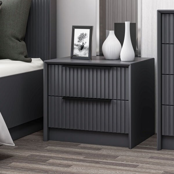 Kale Luxe 2 Drawer Nightstand - Anthracite