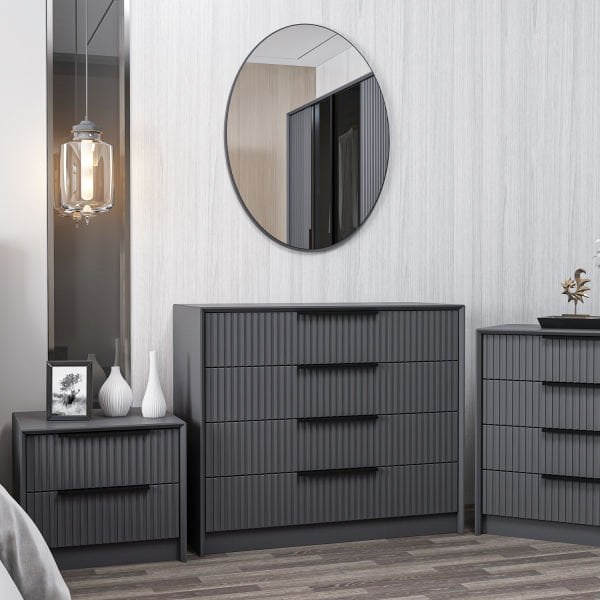 Kale Luxe Mirrored 4C Dresser - Anthracite