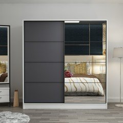 Mina Fortress 2 Lid Mirror Sliding Wardrobe 180 Cm - White / Anthracite