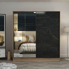 Mina Fortress 2 Lid Mirror Sliding Wardrobe 180 Cm - Dora / Royal Marble