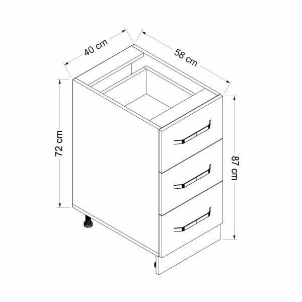 Minar Mutfak Alt Modül 3Ç Nray 40Cm Dolap Beyaz - B1