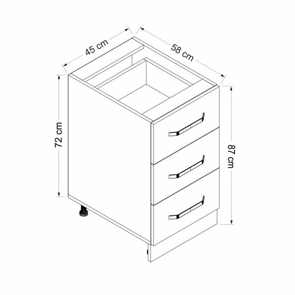 Minar Mutfak Alt Modül 3Ç Nray 45Cm Dolap Beyaz/Antrasit - A1