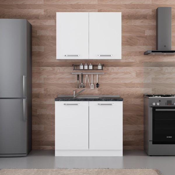 Minar 100 Cm White Kitchen Cabinet 100-B2