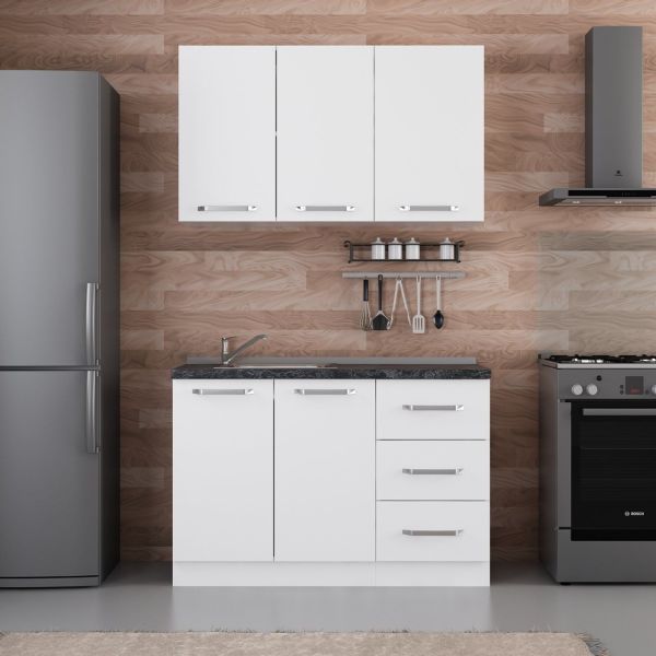 Minar 125 Cm White Kitchen Cabinet 125-B2