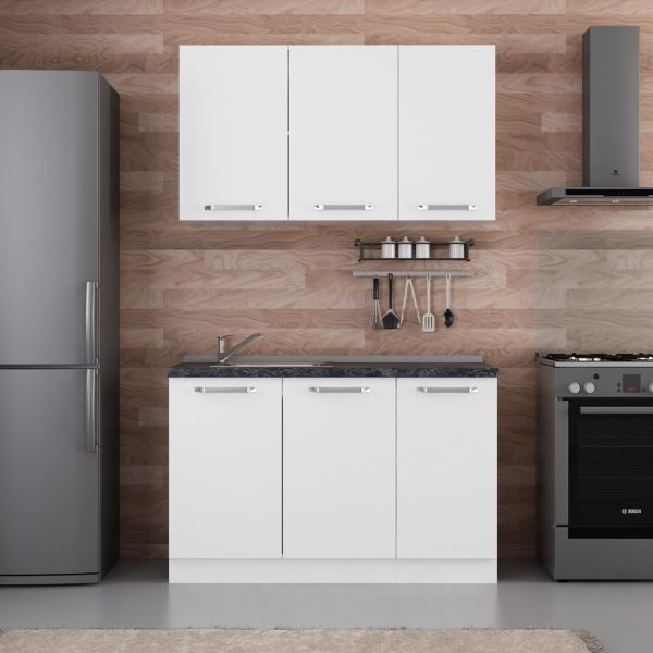 Minar 130 Cm White Kitchen Cabinet 130-B1