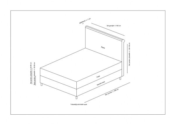 Sonata Bed Base+Headboard+Miray Hidden Pad Mattress Gray