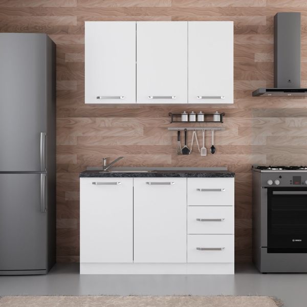 Minar 130 Cm White Kitchen Cabinet 130-B2