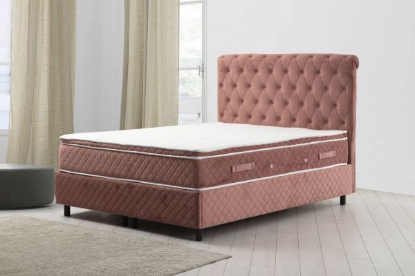 Sonata Bed Base+Headboard+Miray Hidden Pad Mattress Dried Rose