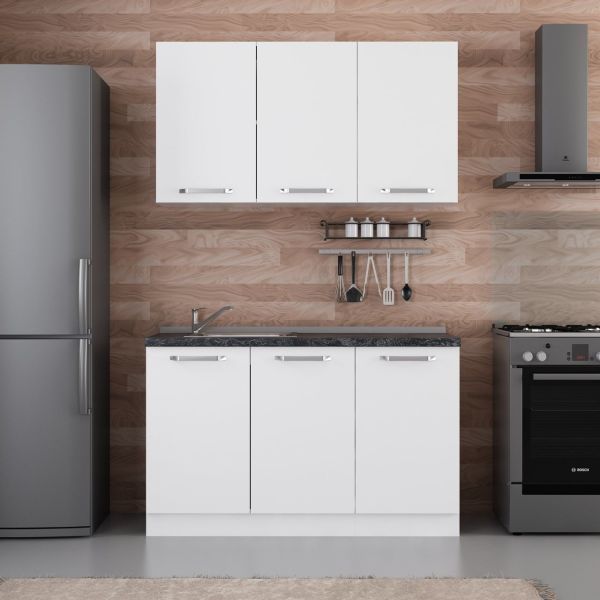 Minar 135 Cm White Kitchen Cabinet 135-B1