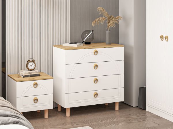 Lotus Bohemian Style Dresser 4 Drawers - Artisan/White