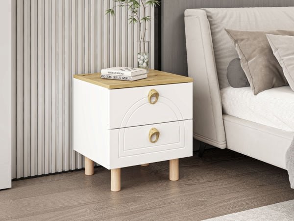 Lotus Bohemian Style Nightstand - Artisan/White