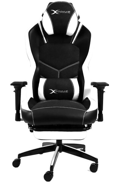 XPrime Tyler Gaming Chair Hybrid Fabric 4D Armrests Leg Extension White