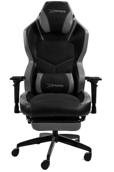 XPrime Tyler Gaming Chair Hybrid Fabric 4D Armrests Leg Extension Gray