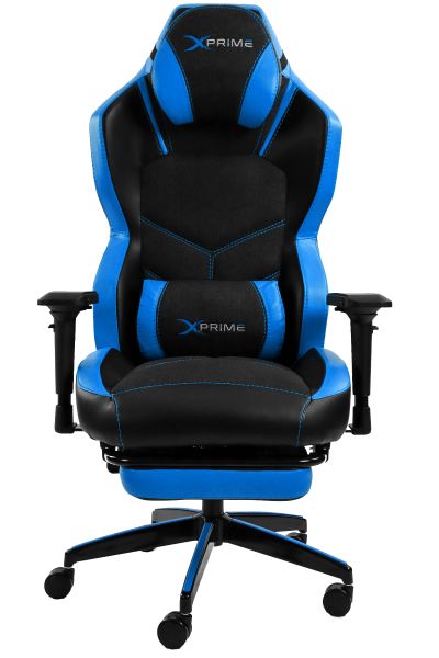 XPrime Tyler Gaming Chair Hybrid Fabric 4D Armrests Leg Extension Blue