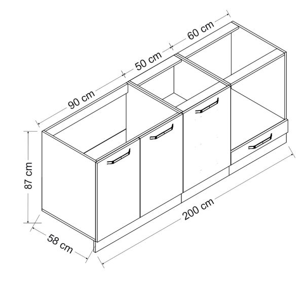 Minar 200 Cm Mutfak Dolabı Beyaz Dore 200-D6