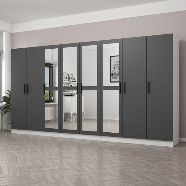 Kale 8 Door 4 Mirror 4 Drawer Cabinet White Anthracite