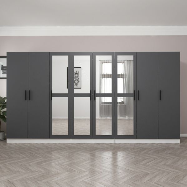 Kale 8 Door 4 Mirror 4 Drawer Cabinet White Anthracite