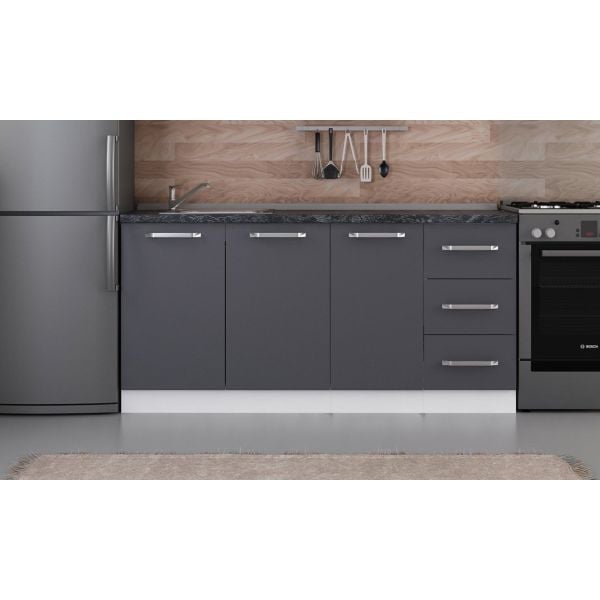 Minar 170 Cm White Kitchen Cabinet Anthracite 170-A1 Module Six