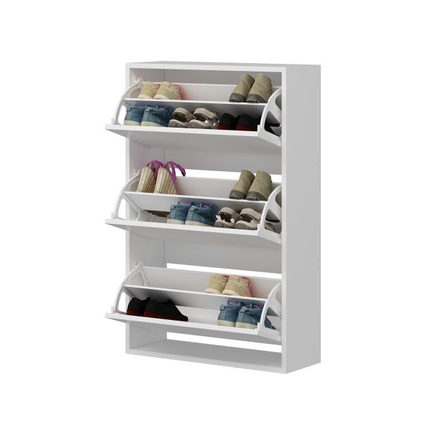 Lupa 3-Compartment Shoe Rack with Drop-Lid - White