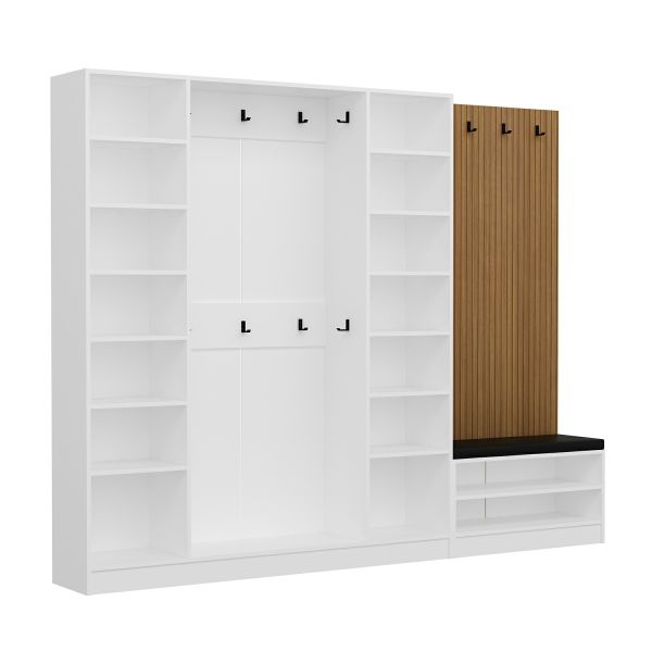 Minar Kale Decor Panel 4 Doors 2B Shelf Coat Stand + Shoe Rack Cushioned White Membrane Striped Anthracite