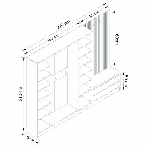 Minar Kale Decor Panel 4 Doors 2B Shelf Coat Stand + Shoe Rack Cushioned White Membrane Striped Anthracite