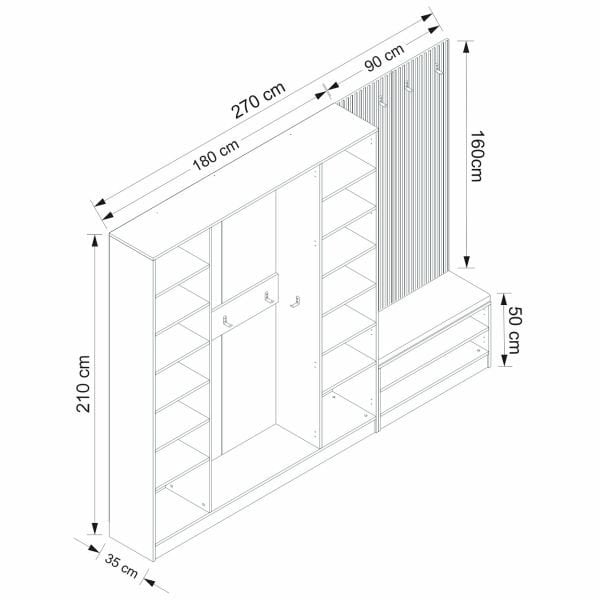 Minar Kale Decor Panel 4 Doors 2B Shelf Coat Stand + Shoe Rack Cushioned White Membrane Blinds White