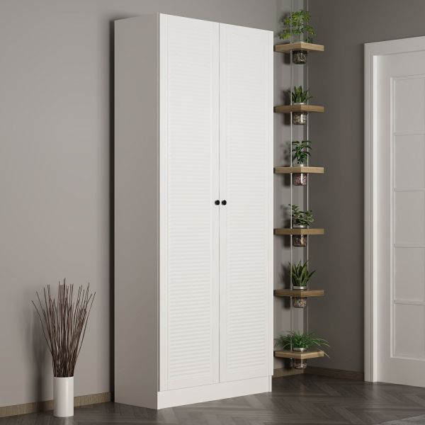 Minar Kale 210 Cm 2B Shelf With 2 Doors Coat Stand White Membrane Blinds White