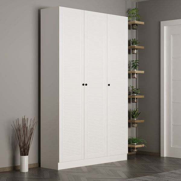 Minar Kale 210 Cm 3 Doors 1B Shelf Coat Stand White Membrane Blinds White