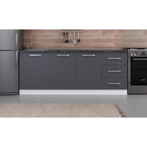 Minar 210 Cm White Kitchen Cabinet Anthracite 210-A1-Sub Module