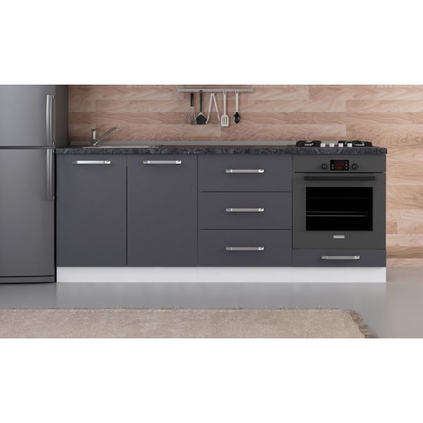 Minar 210 Cm White Kitchen Cabinet Anthracite 210-A3-Sub Module