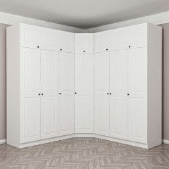 Minar Kale190 7 Doors 4C Corner Wardrobe + Wardrobe White Membrane