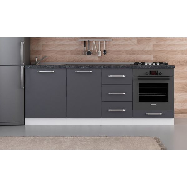 Minar 215 Cm White Kitchen Cabinet Anthracite 215-A3-Sub Module