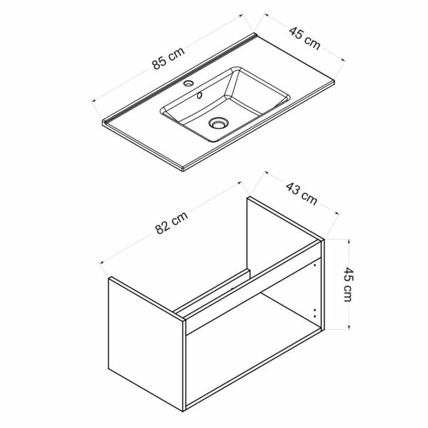 Minar Bathroom Cabinet Bottom 85Cm As2K+Etj White