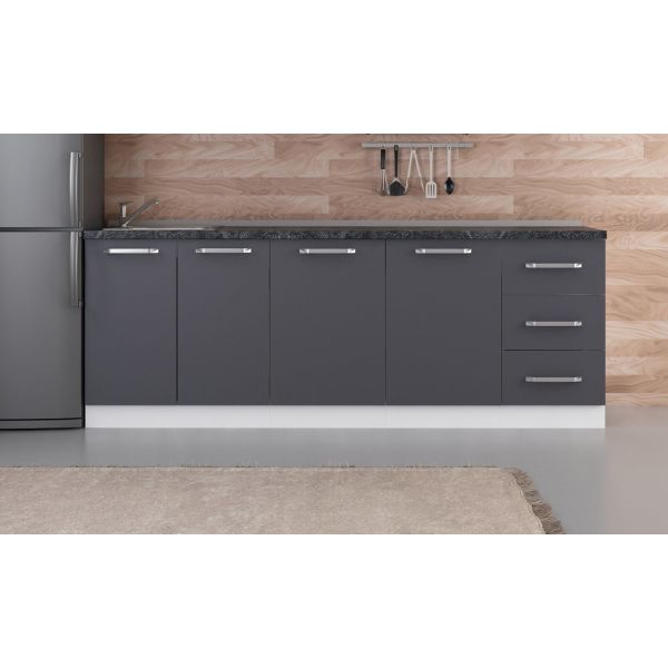 Minar 225 Cm White Kitchen Cabinet Anthracite 225-A1-Sub Module