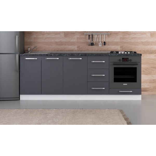 Minar 225 Cm White Kitchen Cabinet Anthracite 225-A3-Sub Module