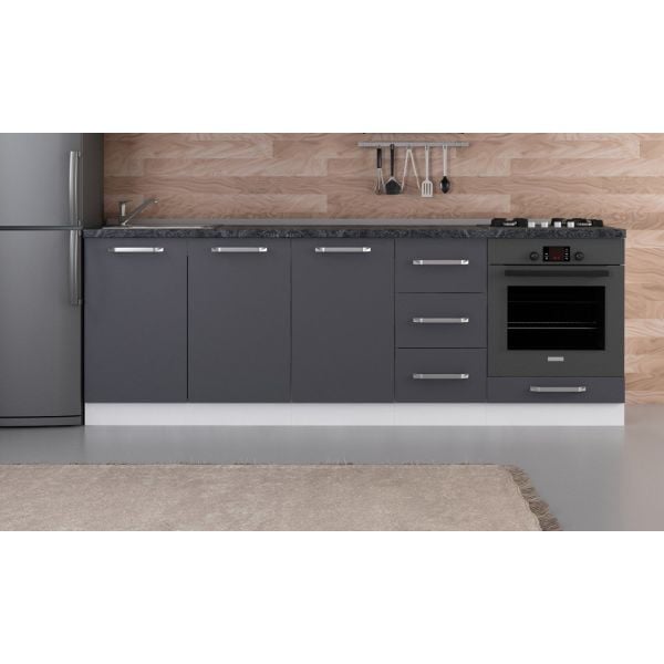 Minar 235 Cm White Kitchen Cabinet Anthracite 235-A3-Sub Module