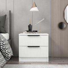 Kale Nightstand 2 Drawers Striped Membrane White