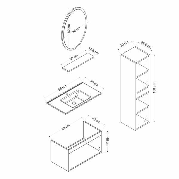 Minar Banyo Dolabı 85Cm As2K+1Ea1R+Etj+Boy Beyaz